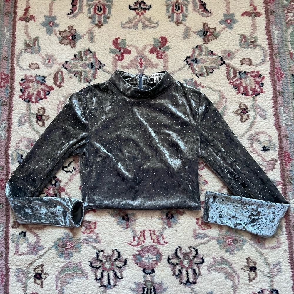 cute wild honey grey velvet studded long sleeve